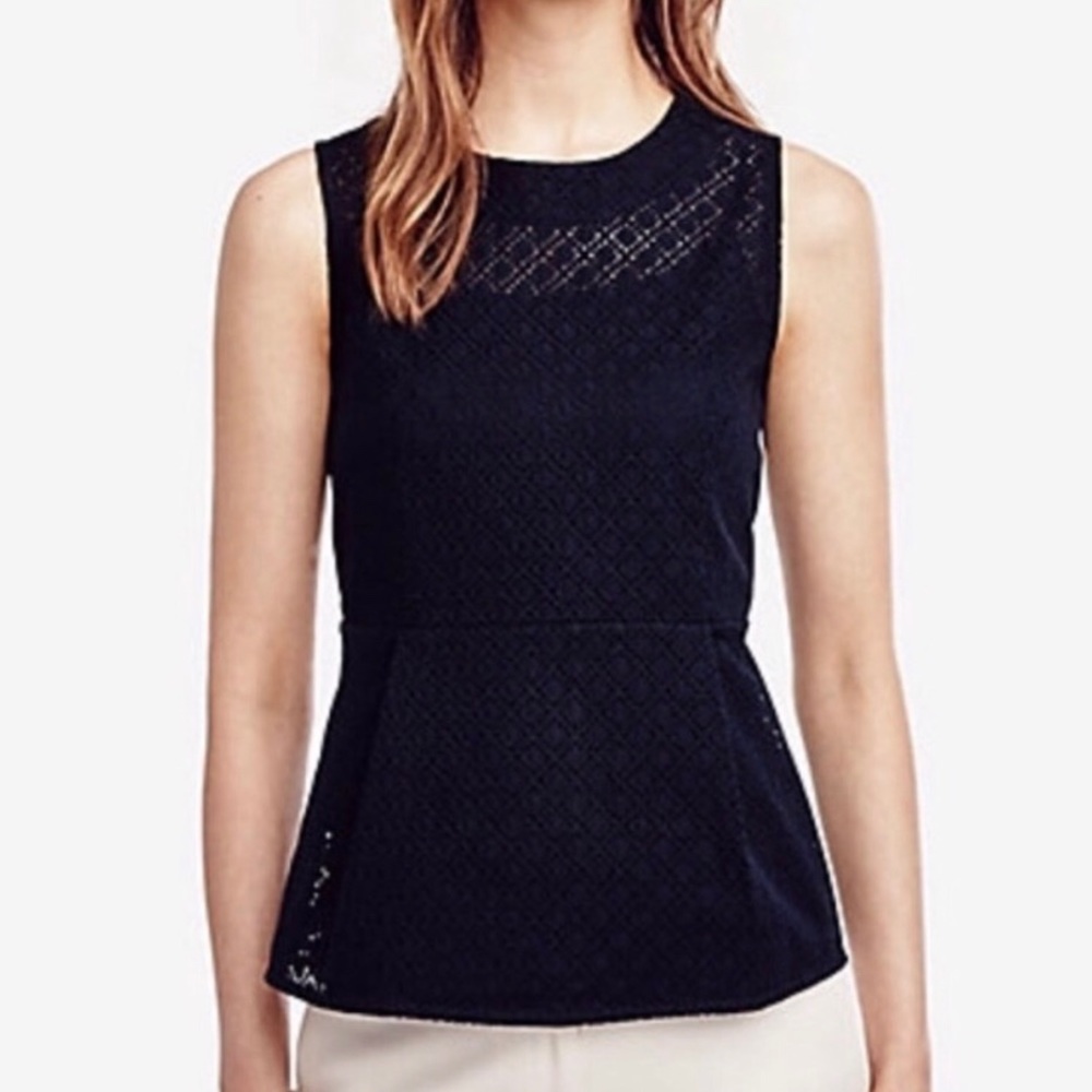 Ann Taylor- Navy Peplum Eyelet Top